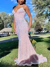 Trumpet/Mermaid V-neck Sequined Sweep Train Prom Dresses #Milly020113855