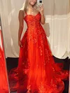 A-line Sweetheart Tulle Sweep Train Prom Dresses With Appliques Lace #Milly020113861