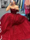 Princess Strapless Tulle Sweep Train Prom Dresses With Appliques Lace #Milly020113862