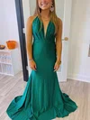 Trumpet/Mermaid Halter Jersey Sweep Train Prom Dresses With Ruffles #Milly020113864