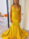 Trumpet/Mermaid V-neck Jersey Sweep Train Prom Dresses With Ruffles #Milly020113865