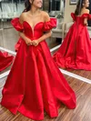 A-line Off-the-shoulder Satin Sweep Train Prom Dresses #Milly020113874