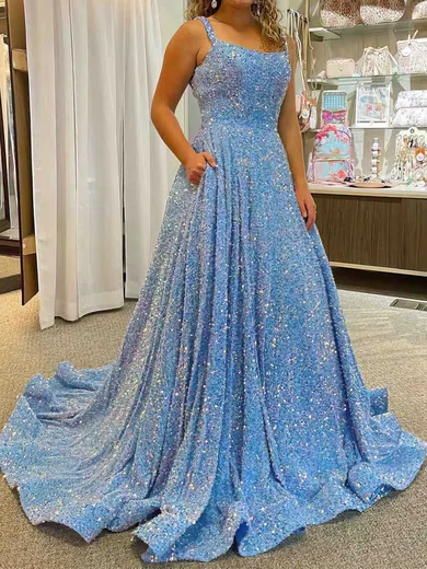 Ball Gown Scoop Neck Sparkly Velvet Sequin Prom Dresses #Milly020113875