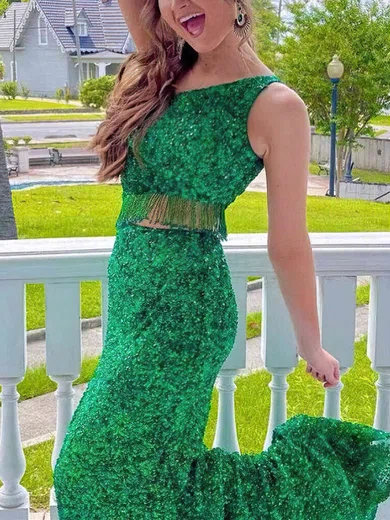 Sheath/Column One Shoulder Sequined Sweep Train Prom Dresses With Split Front #Milly020113884