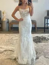 Trumpet/Mermaid Scoop Neck Tulle Sweep Train Prom Dresses With Appliques Lace #Milly020113904