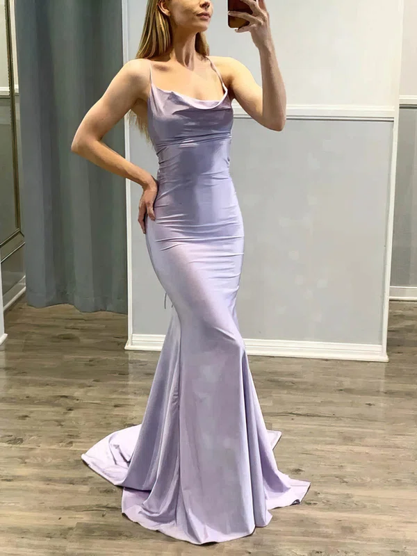 Trumpet/Mermaid Cowl Neck Silk-like Satin Sweep Train Prom Dresses #Milly020113915
