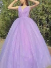 Ball Gown V-neck Glitter Floor-length Prom Dresses With Ruffles #Milly020113916