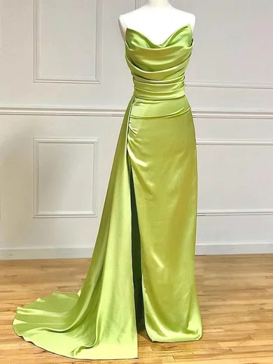 Sheath/Column Cowl Neck Satin Prom Dresses With Ruched #Milly020113920