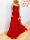 A-line Sweetheart Tulle Glitter Sweep Train Prom Dresses With Appliques Lace #Milly020113923