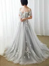 Princess Off-the-shoulder Tulle Sweep Train Prom Dresses With Appliques Lace #Milly020113943