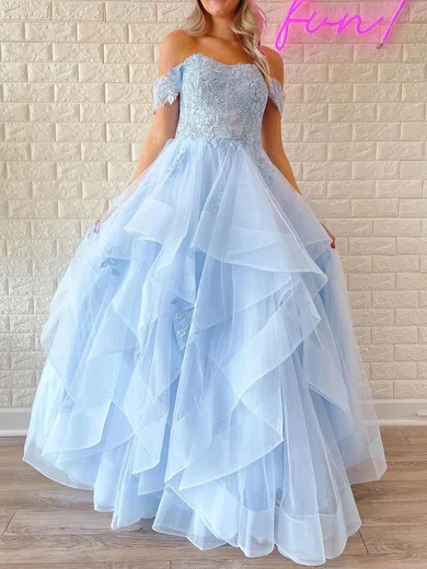 Ball Gown Off-the-shoulder Tulle Floor-length Prom Dresses With Beading #Milly020113946