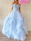 Ball Gown Off-the-shoulder Tulle Floor-length Prom Dresses With Beading #Milly020113946