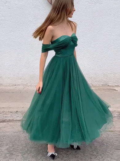A-line Off-the-shoulder Tulle Ankle-length Prom Dresses With Sashes / Ribbons #Milly020113949