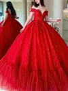Ball Gown Off-the-shoulder Tulle Glitter Sweep Train Prom Dresses With Beading #Milly020113950
