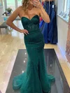 Trumpet/Mermaid Sweetheart Tulle Sweep Train Prom Dresses With Appliques Lace #Milly020113953