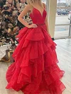 Princess V-neck Glitter Sweep Train Prom Dresses With Sashes / Ribbons #Milly020113966