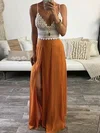 A-line V-neck Lace Chiffon Floor-length Prom Dresses With Split Front #Milly020113987