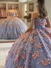 Ball Gown Off-the-shoulder Glitter Floor-length Prom Dresses With Flower(s) #Milly020113997