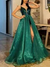 Ball Gown/Princess V-neck Organza Sequined Sweep Train Prom Dresses With Split Front #Milly020114017