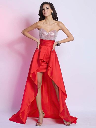 Affordable Sweetheart Red Taffeta High Low Sequins Asymmetrical Prom Dress #02014269