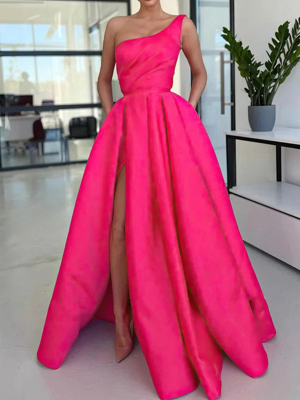 Ball Gown/Princess Floor-length One Shoulder Satin Pockets Prom Dresses #Milly020114030