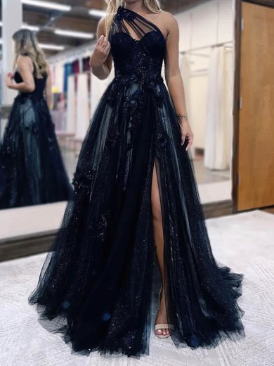 Ball Gown One Shoulder Tulle Cut Out Prom Dresses With Floral #Milly020114032