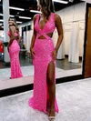Sheath/Column V-neck Sequined Sweep Train Prom Dresses With Split Front #Milly020114034