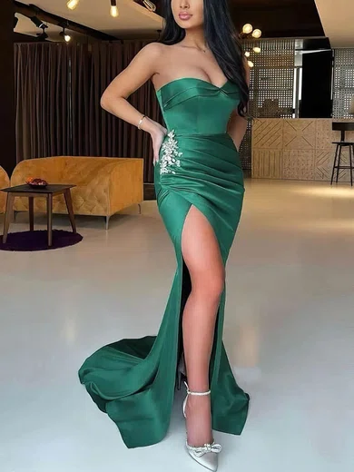 Sheath/Column Strapless Satin Prom Dresses With Ruched #Milly020114044