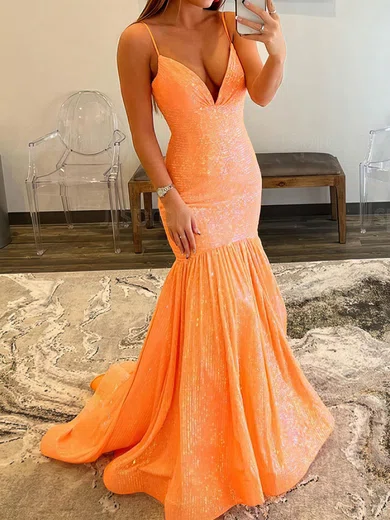 Mermaid V-neck Ruched Sparkly Sequin Prom Dresses #Milly020114047
