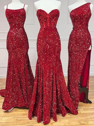 Sheath/Column Scoop Neck Sequined Sweep Train Prom Dresses #Milly020114050