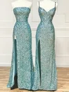 Sheath/Column Strapless Sequined Floor-length Prom Dresses With Split Front #Milly020114053