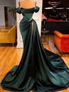 Sheath/Column Off-the-shoulder Satin Sweep Train Prom Dresses With Split Front #Milly020114057