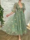 Ball Gown/Princess Ankle-length V-neck Tulle Bow Prom Dresses #Milly020114060