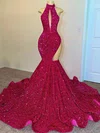 Trumpet/Mermaid High Neck Sequined Sweep Train Prom Dresses #Milly020114064