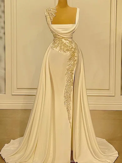 Ball Gown Square Neck Satin Prom Dresses With Appliques #Milly020114065