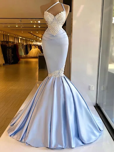 Mermaid One Shoulder Ruched Satin Prom Dresses With Appliques #Milly020114068