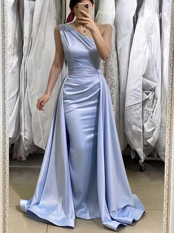 Sheath One Shoulder Silver Satin Floor Length Bridesmaid Dress