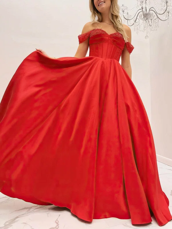 Ball Gown Off-the-shoulder Satin Sweep Train Prom Dresses With Beading #Milly020114085