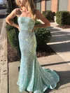 Trumpet/Mermaid Square Neckline Sequined Sweep Train Prom Dresses #Milly020114106