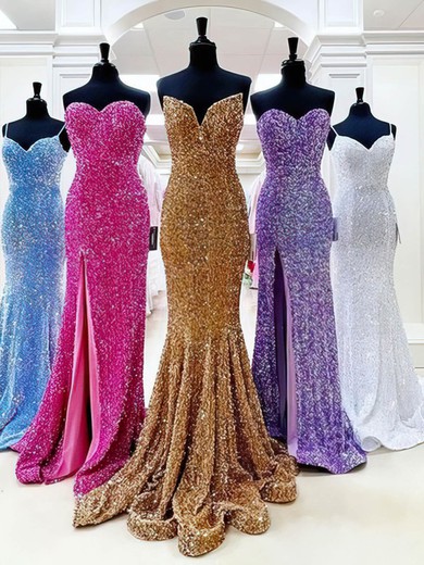 Sheath/Column V-neck Sequined Sweep Train Prom Dresses #Milly020114116