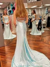 Trumpet/Mermaid Cowl Neck Silk-like Satin Sweep Train Prom Dresses #Milly020114124