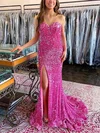 Sheath/Column Sweetheart Sequined Sweep Train Prom Dresses With Split Front #Milly020114131