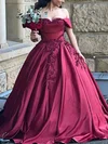 Ball Gown Off-the-shoulder Satin Sweep Train Prom Dresses With Appliques Lace #Milly020114133