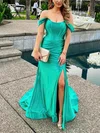 Trumpet/Mermaid Off-the-shoulder Silk-like Satin Sweep Train Prom Dresses With Split Front #Milly020114142