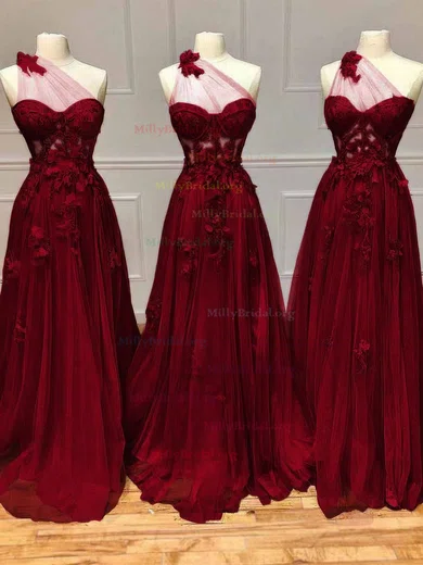 Tulle Ruched Strapless Burgundy A Line Prom Dress Tulle Ruched Strapless Burgundy A Line Prom Dress