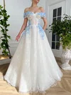Ball Gown Off-the-shoulder Lace Tulle Sweep Train Prom Dresses With Pockets #Milly020114154
