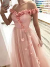 A-line Off-the-shoulder Tulle Floor-length Prom Dresses With Flower(s) #Milly020114158