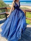 Ball Gown V-neck Tulle Floor-length Prom Dresses With Appliques Lace #Milly020114185
