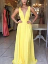 A-line V-neck Silk-like Satin Sweep Train Prom Dresses #Milly020114194