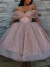Ball Gown Off-the-shoulder Organza Glitter Tea-length Prom Dresses #Milly020114208
